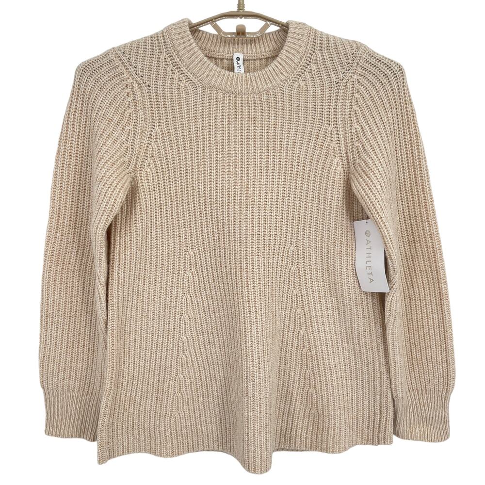 Athleta Sierra Crew Chunky Knit Sweater Ivory Wool Blend Size Small NWT